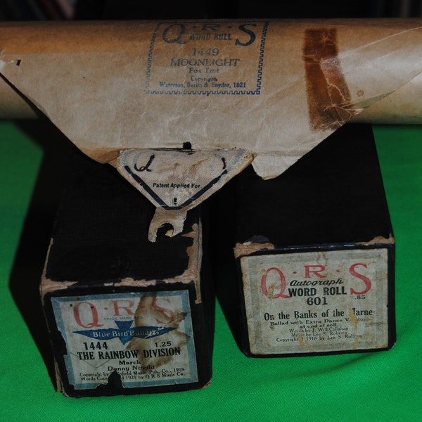 Antique QRS Player Piano Music Rolls signature Rolls