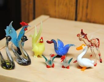 Vintage Hand-Blown Miniature Glass Figures Nine Sold Together