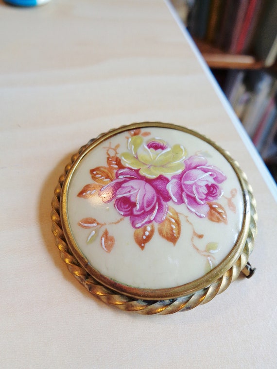 Antique Limoges Porcelain Brooch Hand Painted - image 1