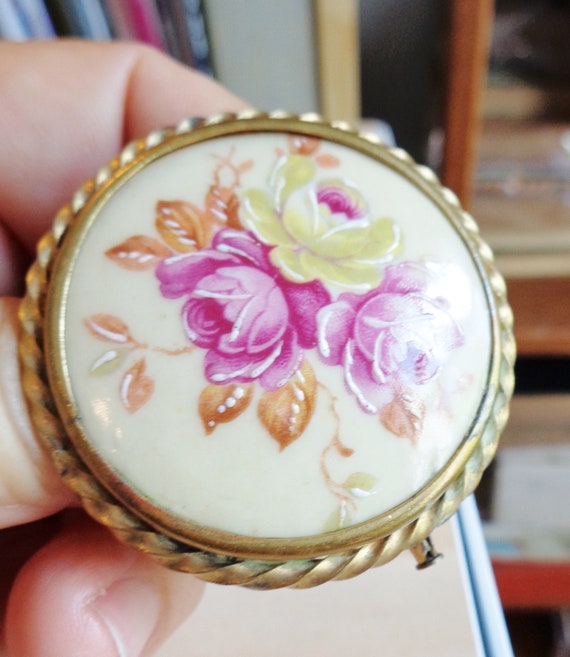 Antique Limoges Porcelain Brooch Hand Painted - image 2