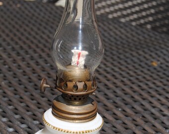 Vintage Miniature Table Kerosene Lamp white glass