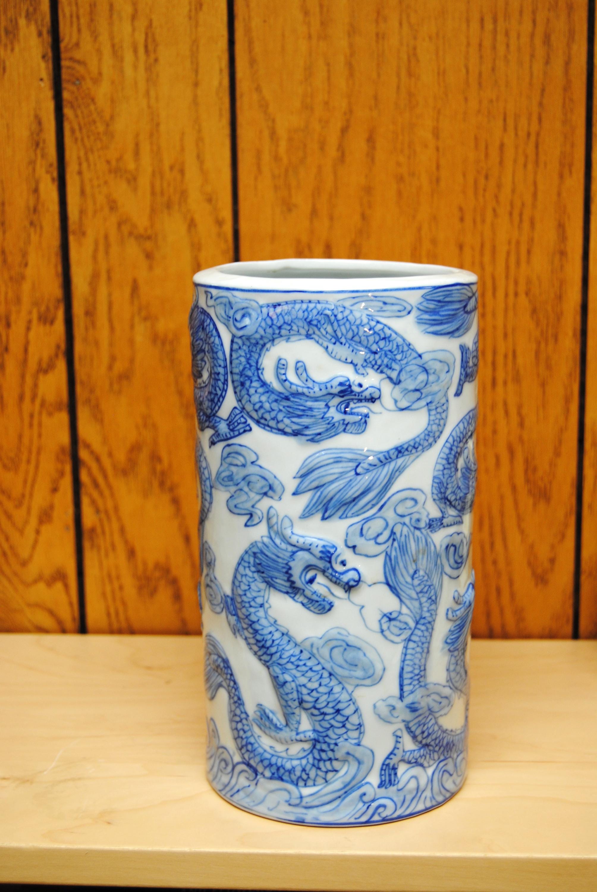 Blue and White Dragon Vase - Etsy
