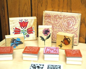 Vintage Variety of Floral Gardener Ink Rubber Stamps