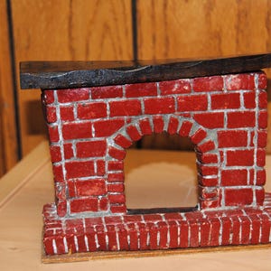 Vintage Dollhouse Brick Plaster Fireplace with Wood Mantel