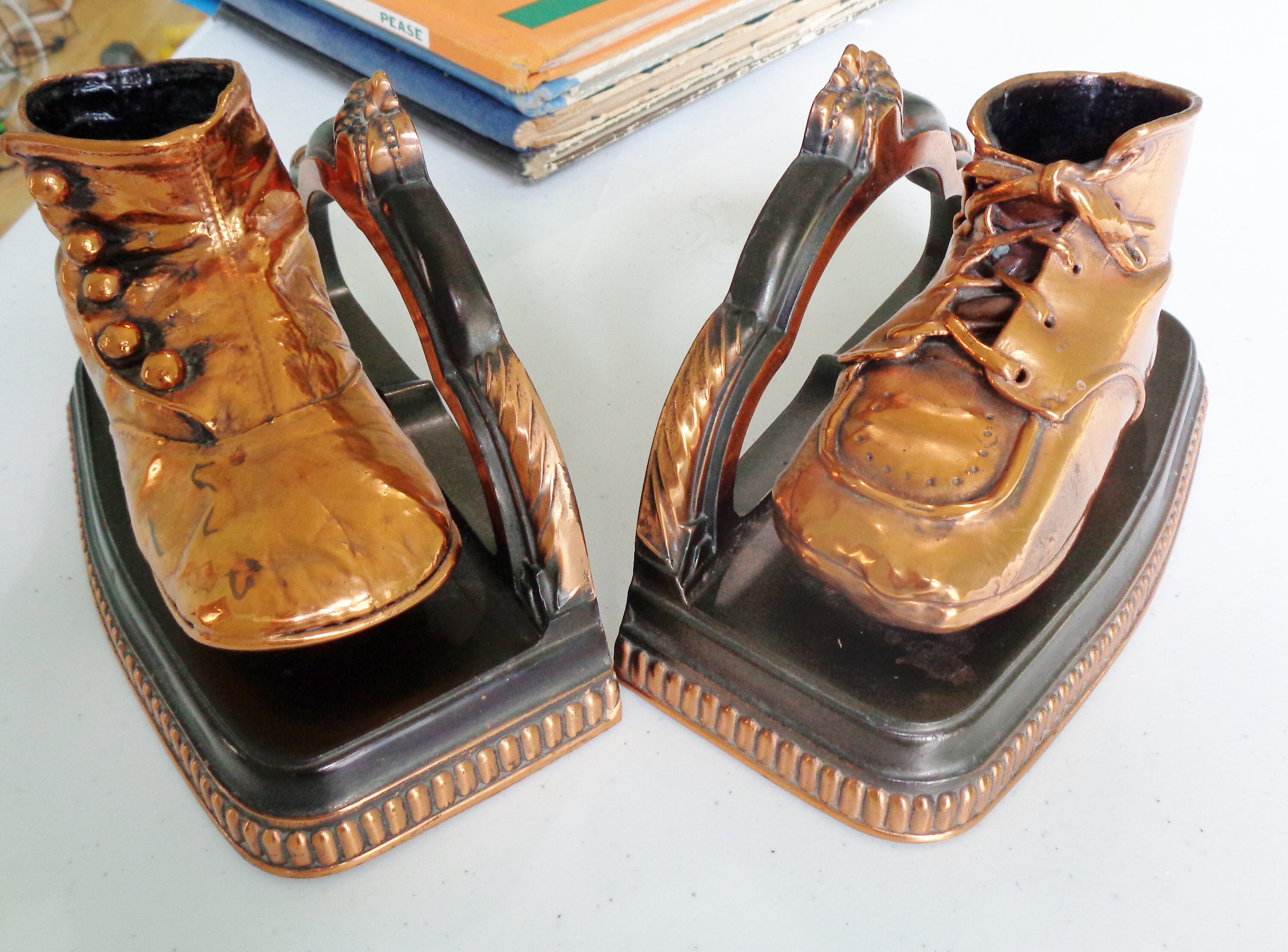 Vintage Bronze Baby Shoes Bookends Etsy UK
