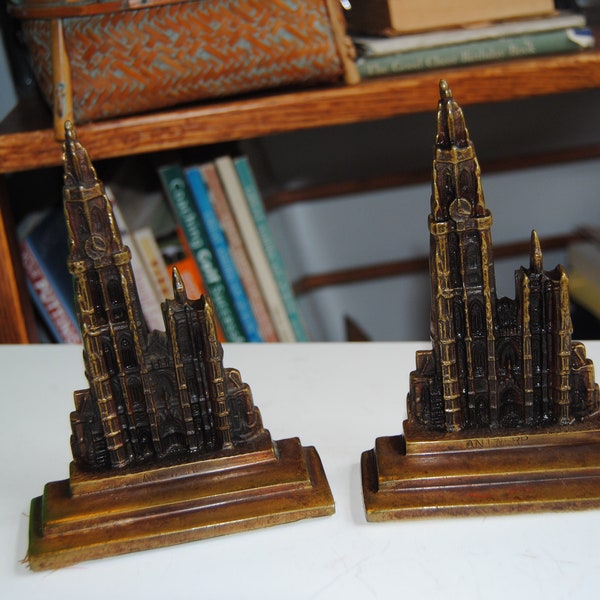 Vintage Antwerp Cast Brass Old English Book Ends