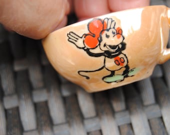 Vintage Mickey Mouse Childs Toy Cup Peach Lusterware Porcelain made in Japan