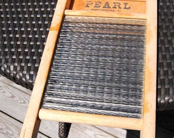 Vintage PEARL Wood and Glass Washboard Canadian Woodenware Co.