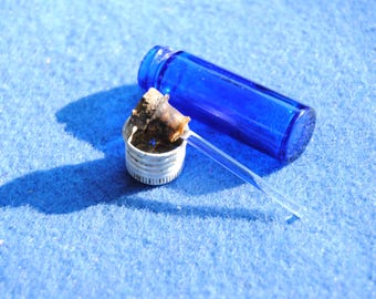 RARE Complete Vintage Cobalt Blue NEW-SKIN Bottle w/ Embossed Cap & Glass Rod