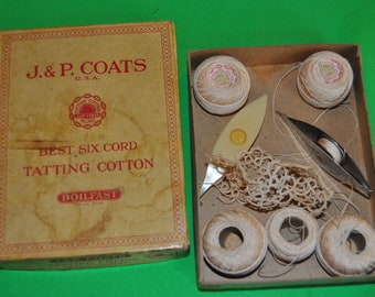 Vintage J & P Coats Boye Schiffchen aus Schiffchenspitze und Baumwollkordel