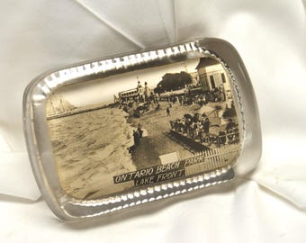 Antique Ontario Beach Park Souvenir Glass Paperweight