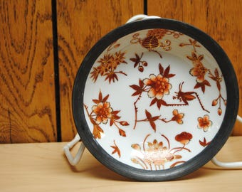 Vintage Japanese Porcelain Hand Decorated Cricket with Azaleas Bowl with Metal Base