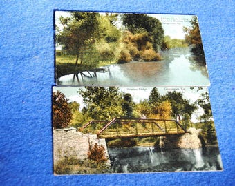 Mid 1900s Antique Postcards of Bourbon Bridge Georgetown KY, Panama-Pacific Balboa and Benjamin Franklin 1c stamps