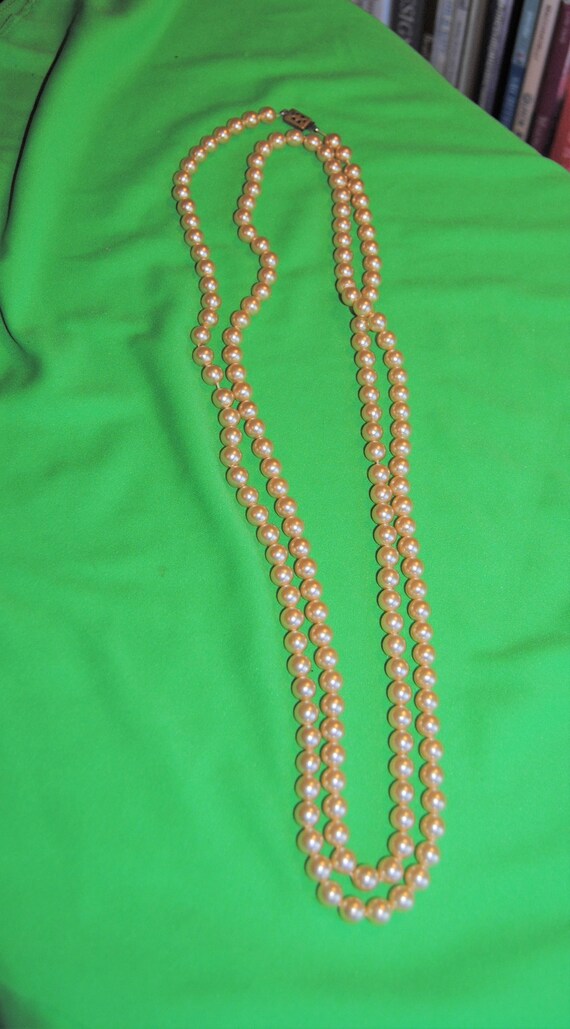 Vintage Long Faux Pearl Necklace with Box Closure - image 1