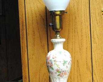 Vintage Mid-Century Porcelain Table Lamp with Corning Trumpet-Shaped Shade