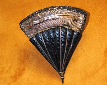 Antique Mourning Fan-Style Metallic Thread Hat Pin