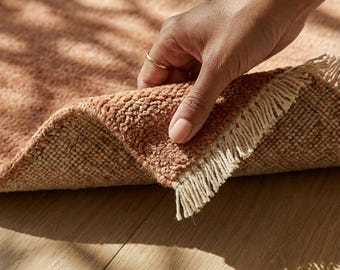 Hand Knotted Wool Rug, Terracotta Rug, Solid Plain Rug, Living Room Rug, Bedroom Rug, Home Decor, Runner Rugs, Moroccan Rug, Gifts