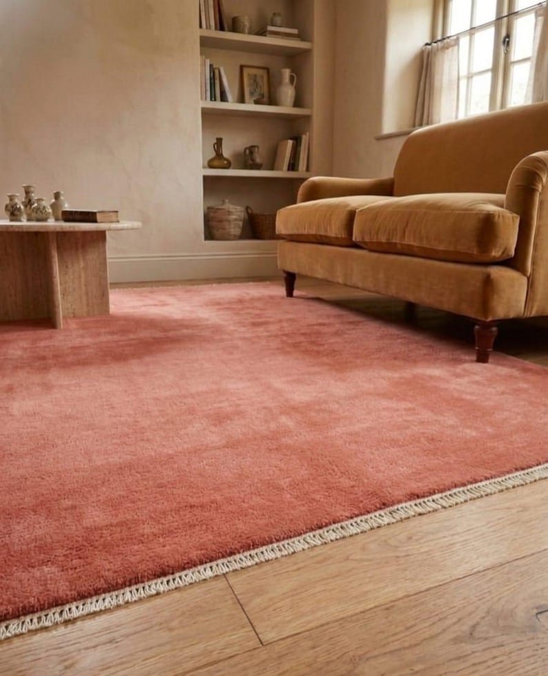 Solid terracotta wool rug modern interior design