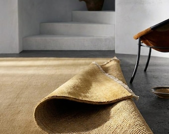 Hand Knotted Wool Rug  Mustard Gold Modern Minimalist Area Rug Living room Bedroom rug, Vintage Rug, Oushak Rug, Solid Plain Rug