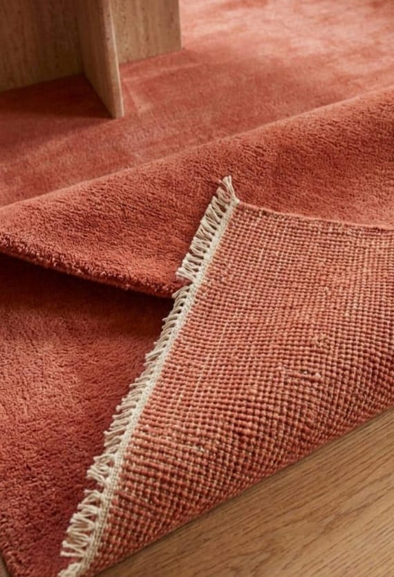 Hand Knotted Terracotta Rug, Hand Woven Rug, Living Room Rug, Rug amarilla, Runner Rugs, Tapis, Irregular Rug, Custom Size Available