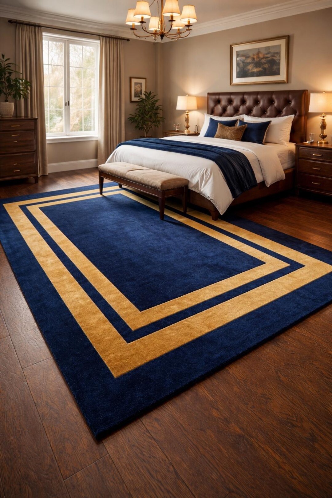 Navy & Gold Border Area Rug – 3x5 Ft, Modern Accent Rug - Etsy