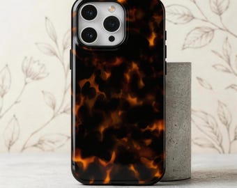 Coque de portable écaille de tortue orange foncé, design rétro classique, cadeau pour elle, iPhone 17 16 15 14 13 Pro Max, Samsung S26 S25 S24 S23 Ultra