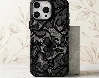 Black Lace Phone Case, Vintage Floral Design, Gift for Her, iPhone 17 16 15 14 13 Pro Max, Samsung S26 S25 S24 S23