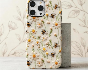 Custodia per telefono Afternoon Bee-light Spring Bumblebee, cover con stampa floreale ricamata e api per iPhone 17 16 15 14 13, Samsung S26 S25 S24 S23