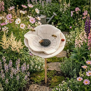 Podlewacz dla pszczół w kształcie palika do ogrodu kwiatowego - fizyczna stacja do podlewania owadów w kształcie maku, drukowana w 3D - prezent na ozdobę ogrodową