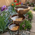 Rustic Metal Triple Bowl Rain Catcher, Three Tier Garden Fountain Stake, Outdoor Waterfall Bird Bath product logo