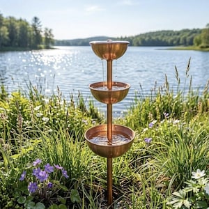 70 cm Regenfänger-Gartenpfahl, Rostpatina-Metallvogeltränke, Bestäuber-Tränke, rustikale Gartenkunst und Hofdekorgeschenk