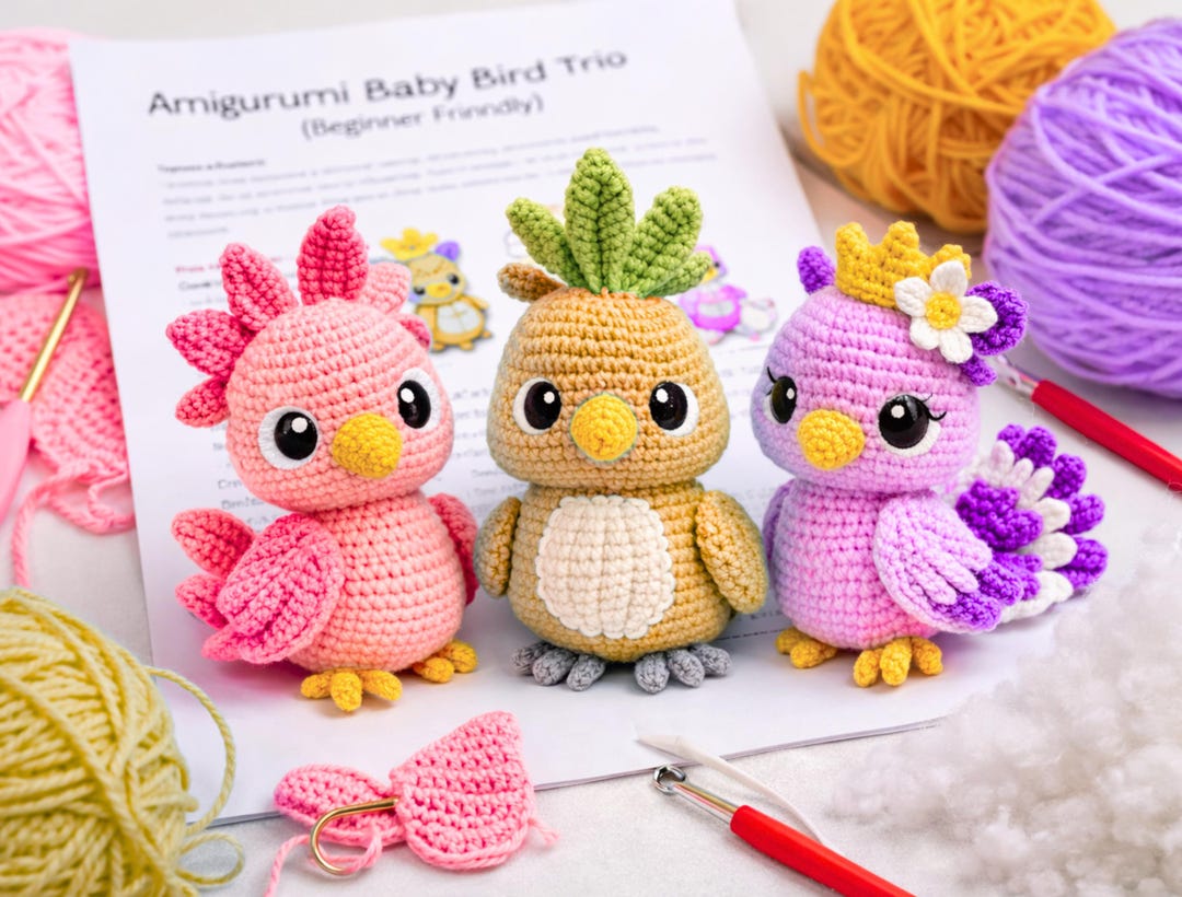 Baby Bird Trio Crochet Pattern Bundle PDF| Amigurumi Chick| Duckling ...