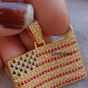 3 Ct Round Cut Simulated Ruby Sapphire & Diamond USA Flag Pendant 14K Yellow Gold Plated Patriotic Jewelry | Gift for Him Her