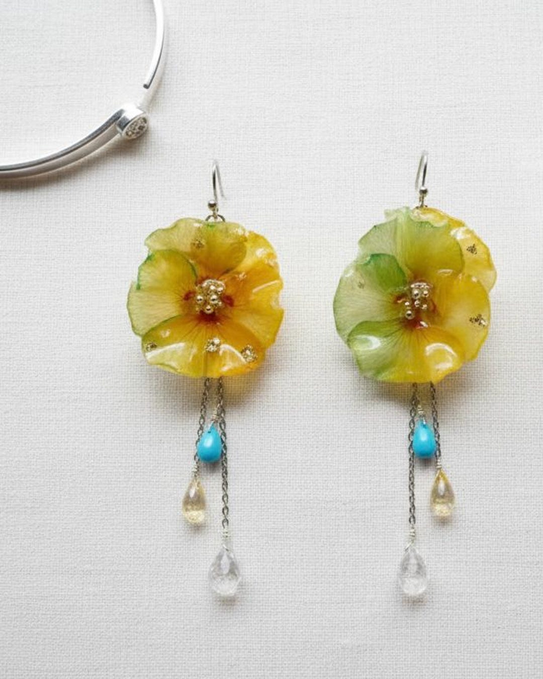 Viola Ruffles Yellow-green Dyed Ruffle Viola Hook Earrings - Etsy