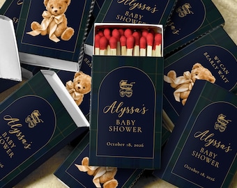 Bearly Wait Baby Shower Favors Personalized Teddy Bear Matchboxes Custom Plaid Baby Shower Gift for Guest Unique Baby Boy or Girl