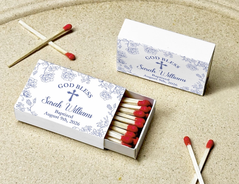 Personalized Baptism Matchbox Favors Custom Christening Keepsake Floral ...