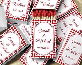 Personalized Red Gingham Wedding Matchboxes Custom Wedding Favors for Guests The Perfect Match Party Decor Unique Bridal Shower Guest Gift