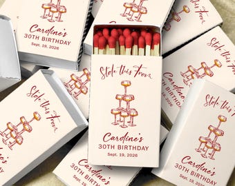 Personalized 30th Birthday Matchboxes Stole This From Champagne Tower Party Favors Custom Printed Matchbox Set for Guests Milestone Birthday