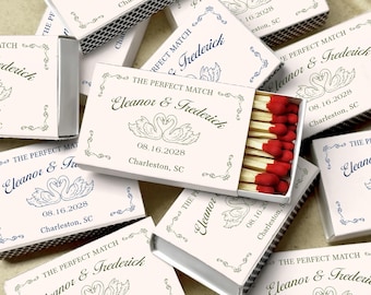Personalized Wedding Matchboxes The Perfect Match Custom Swan Favors for Reception Bridal Shower Engagement Party or Rehearsal Dinner Decor
