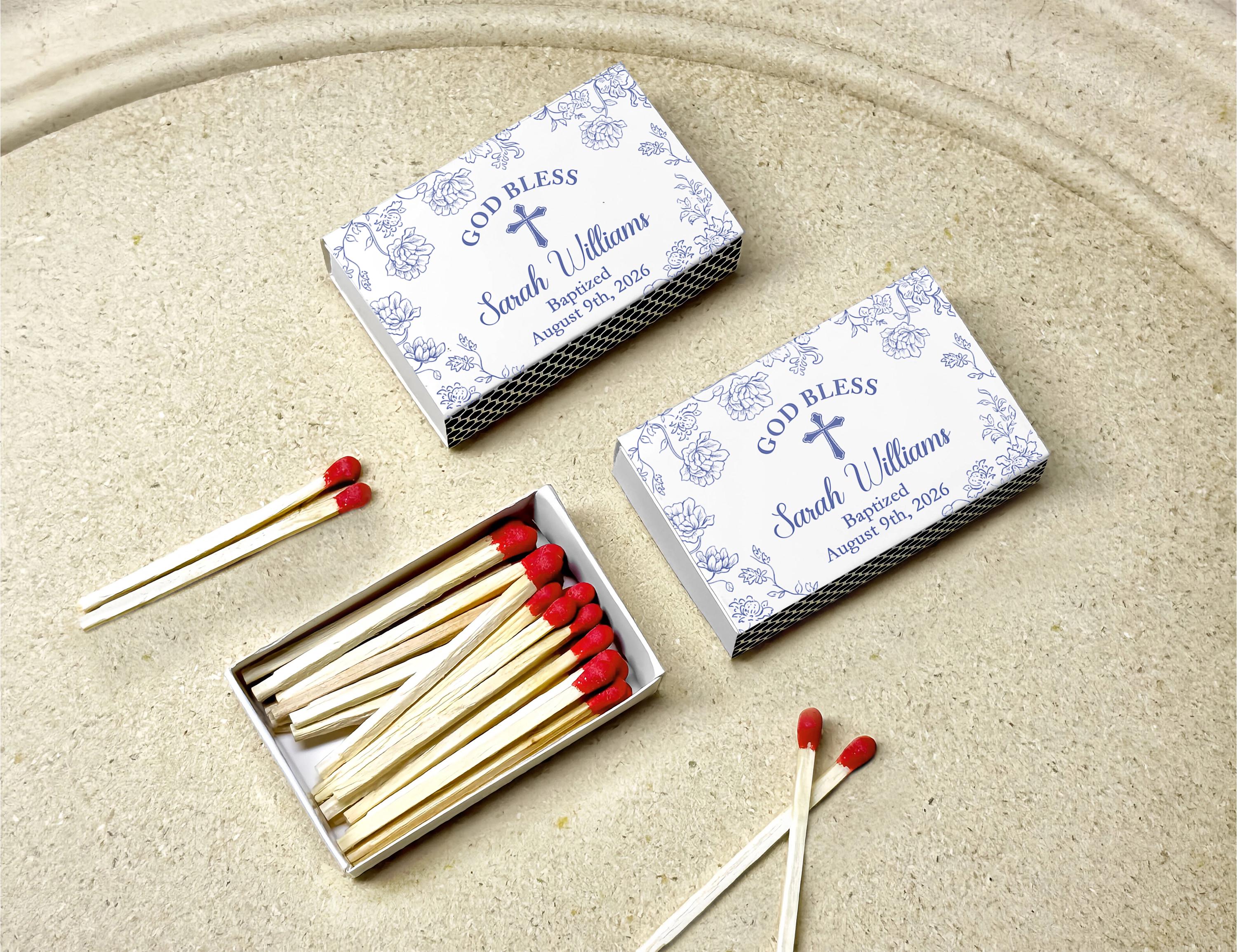 Personalized Baptism Matchbox Favors Custom Christening Keepsake Floral ...