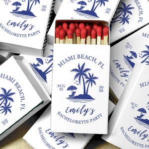 Beach Bachelorette Party Favors Custom Matchboxes Tropical Wedding Favors Palm Tree Beach Matches Bridal Shower Decor