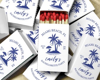 Beach Bachelorette Party Favors Custom Matchboxes Tropical Wedding Favors Palm Tree Beach Matches Bridal Shower Decor