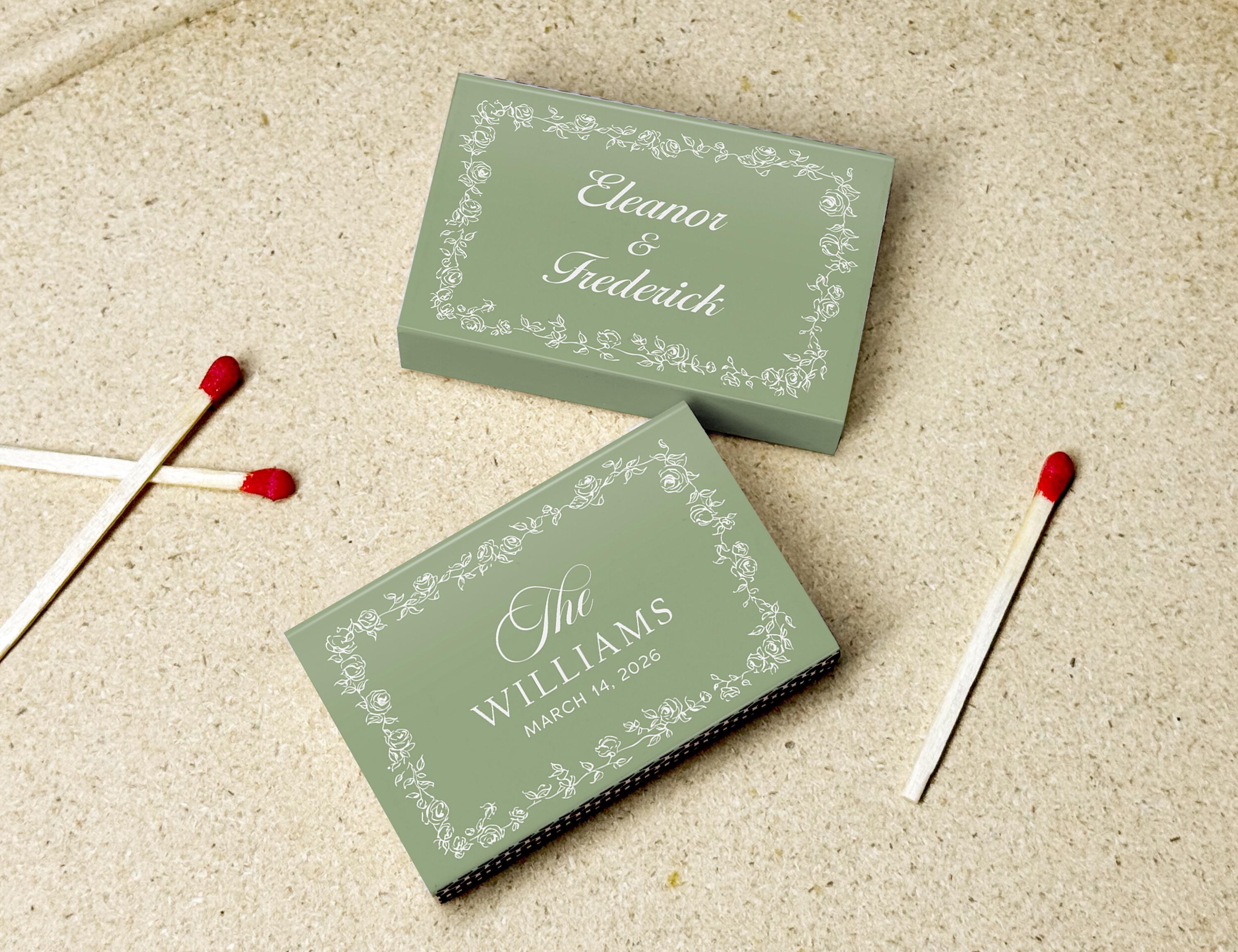 Personalized Wedding Matchboxes Sage Green Floral Favors Custom the ...