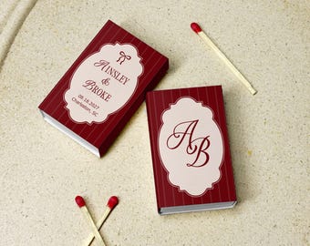 Personalized Wedding Matches, Burgundy Matchbox Matchbook Favors, Custom Monogram Wedding Favor, Elegant Guest Gift