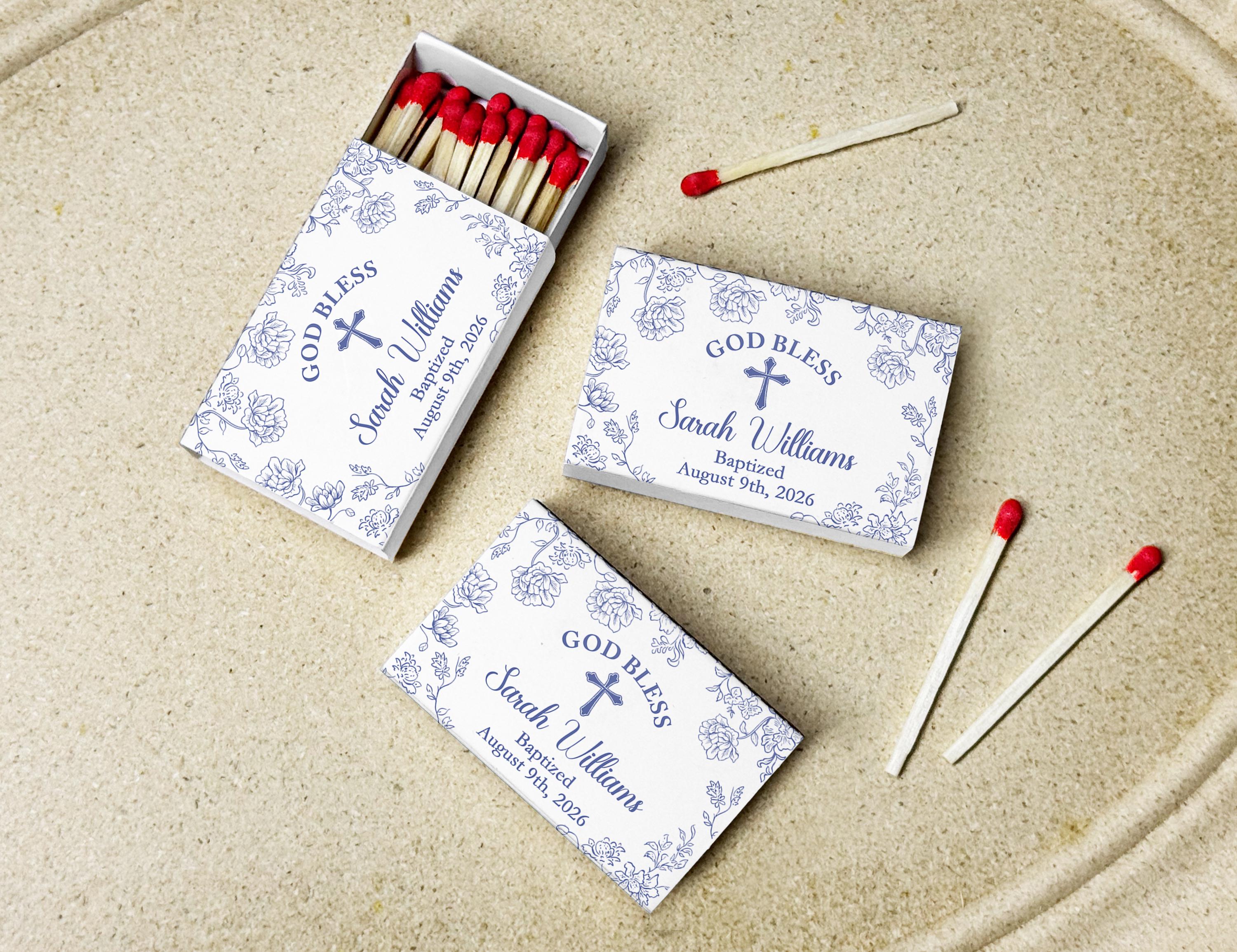 Personalized Baptism Matchbox Favors Custom Christening Keepsake Floral ...