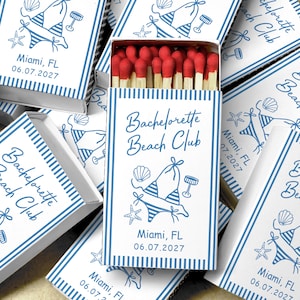 Beach Bachelorette Matchboxes Custom Party Favors Personalized Girls Trip Club Match Box Set Bach Weekend Gifts for Guests Bulk