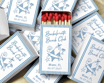 Beach Bachelorette Matchboxes Custom Party Favors Personalized Girls Trip Club Match Box Set Bach Weekend Gifts for Guests Bulk