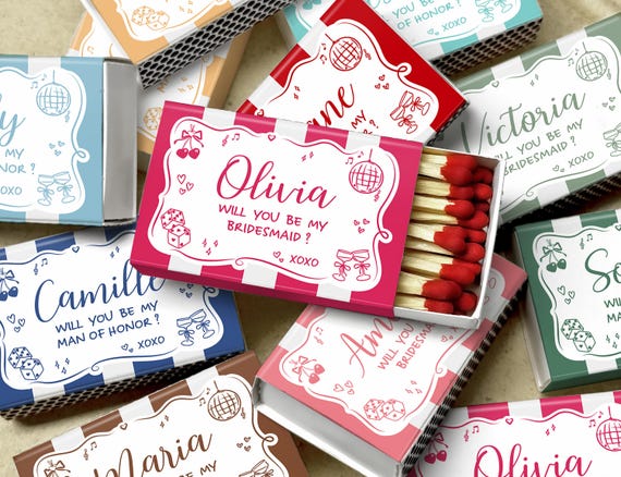 Personalized Bridesmaid Proposal Matchboxes Will You Be My Bridesmaid Matchbox Custom Name Bridal Party Favor Maid of Honor Gift