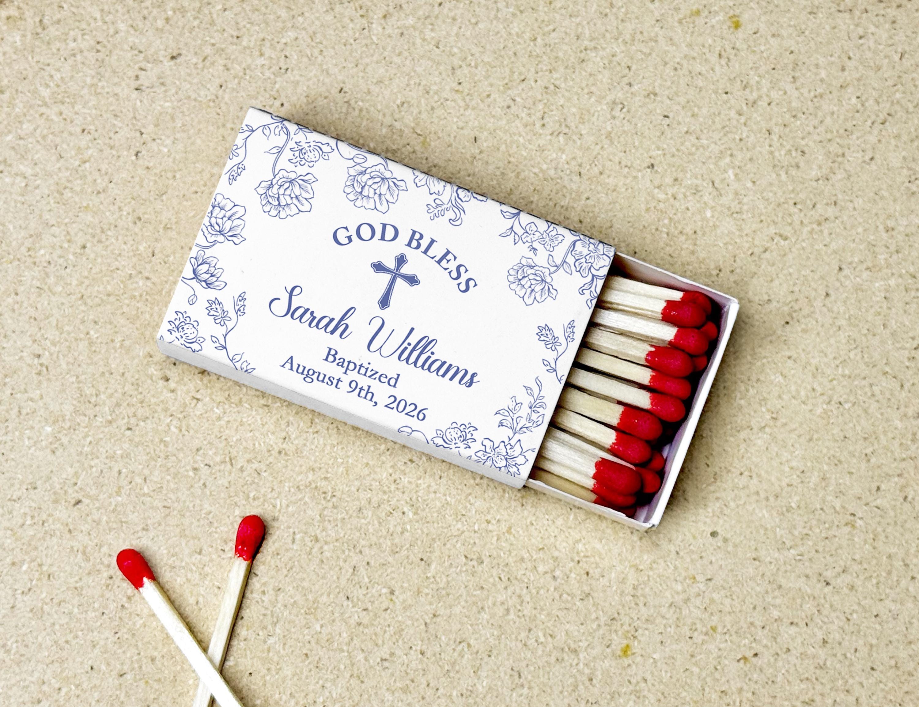 Personalized Baptism Matchbox Favors Custom Christening Keepsake Floral ...