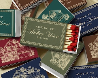 Custom House Illustration Matchbox, Personalized Wedding Matches, Housewarming & Realtor Closing Gift, New Home Favors
